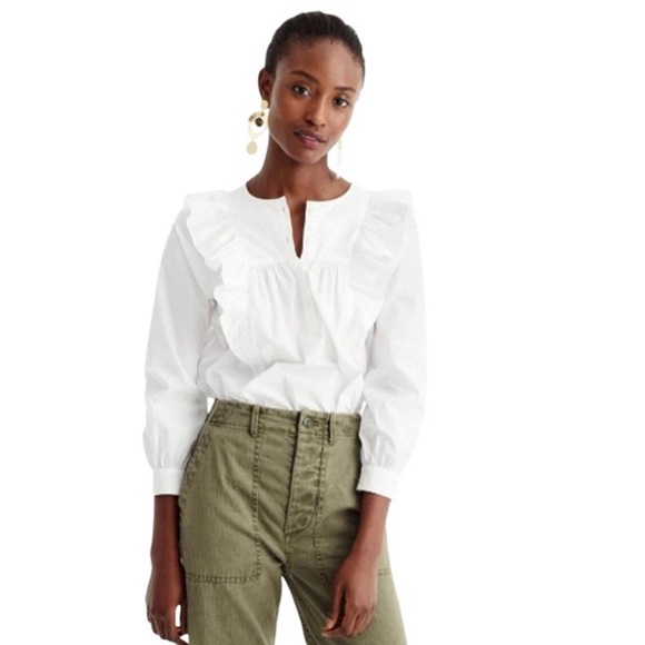 JCREW EXAGGERATED RUFFLE FRONT POPOVER SZ 0 - Picture 2 of 7